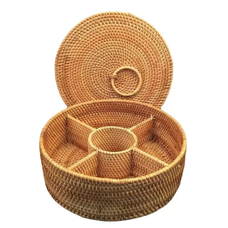 Natural Rattan Box 5 Grid Hand - đánh giá và giá Food Snacks Basket